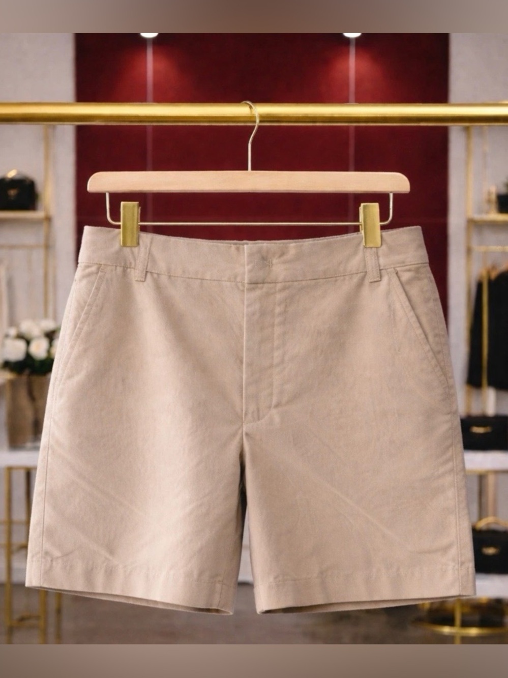 Ministry of Supply Pace Poplin Shorts Beige Lightweight Stretch Summer 14 NWT